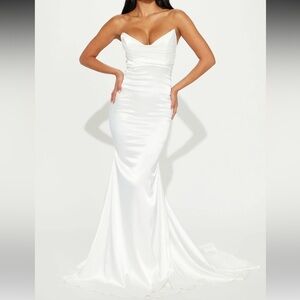 Fashion Nova Satin Maxi Gown - White